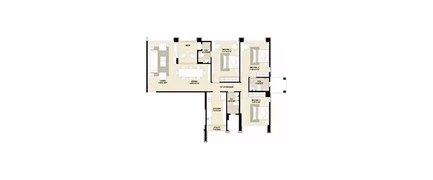 Floor plan for 3 BHK