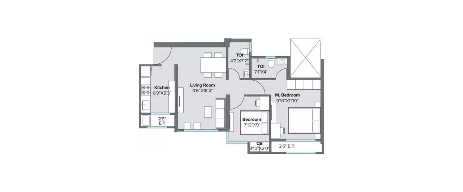Floor plan for 2 BHK