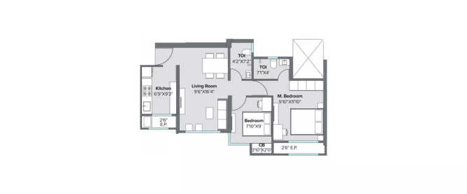Marathon Millennia Mulund - Floor plan 2 BHK 751 Sq.ft