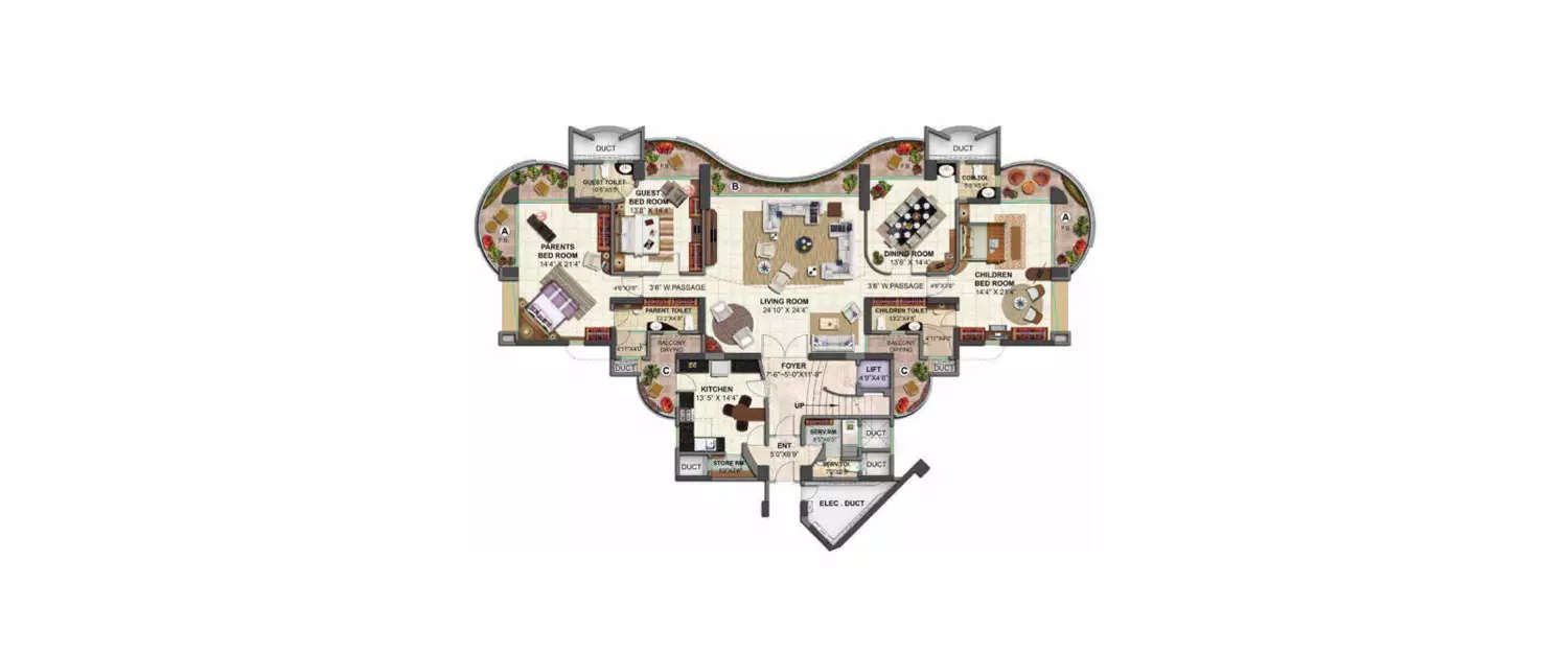 Floor plan for 3 BHK