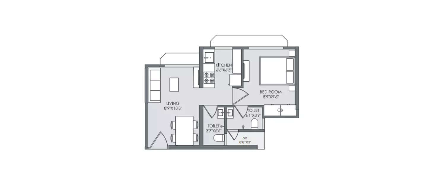 Floor plan for 1 BHK