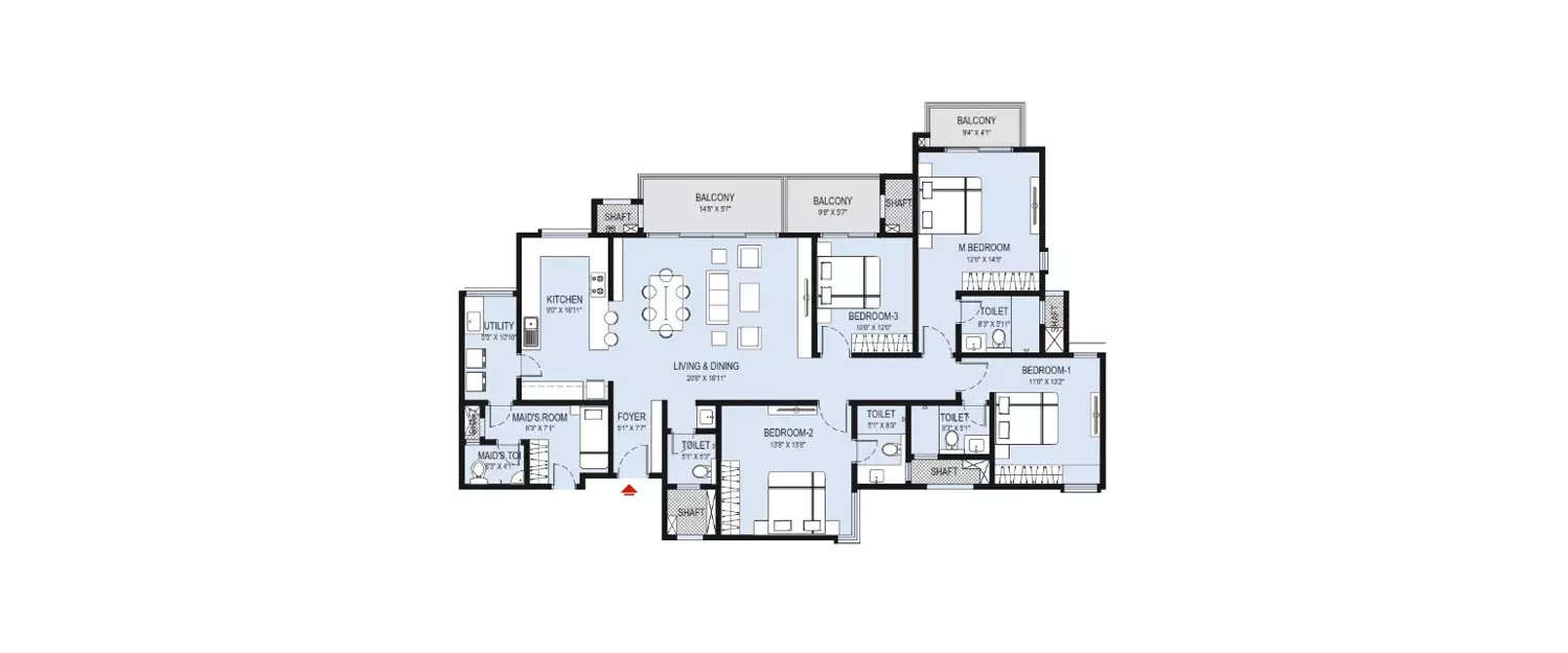 Floor plan for 4 BHK