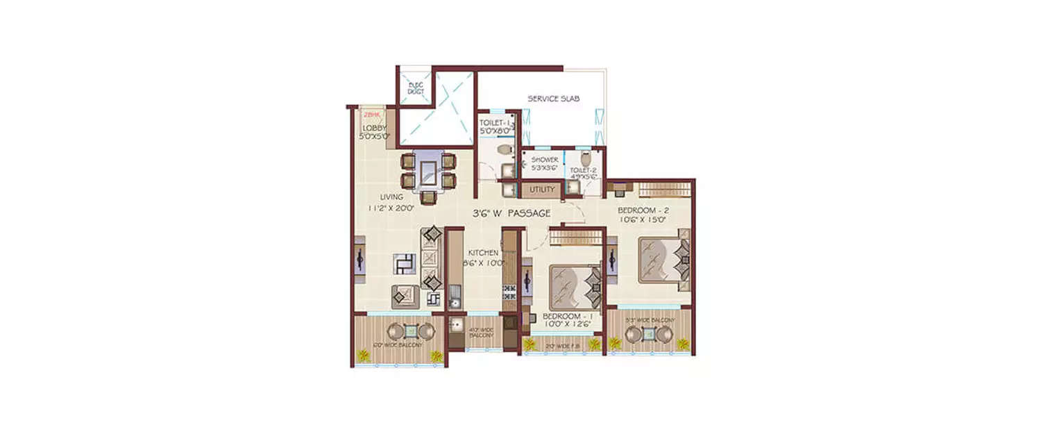 Floor plan for 2 BHK