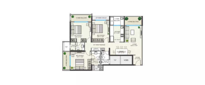 Regency Classic Baner - Floor plan 3 BHK 1390 Sq.ft