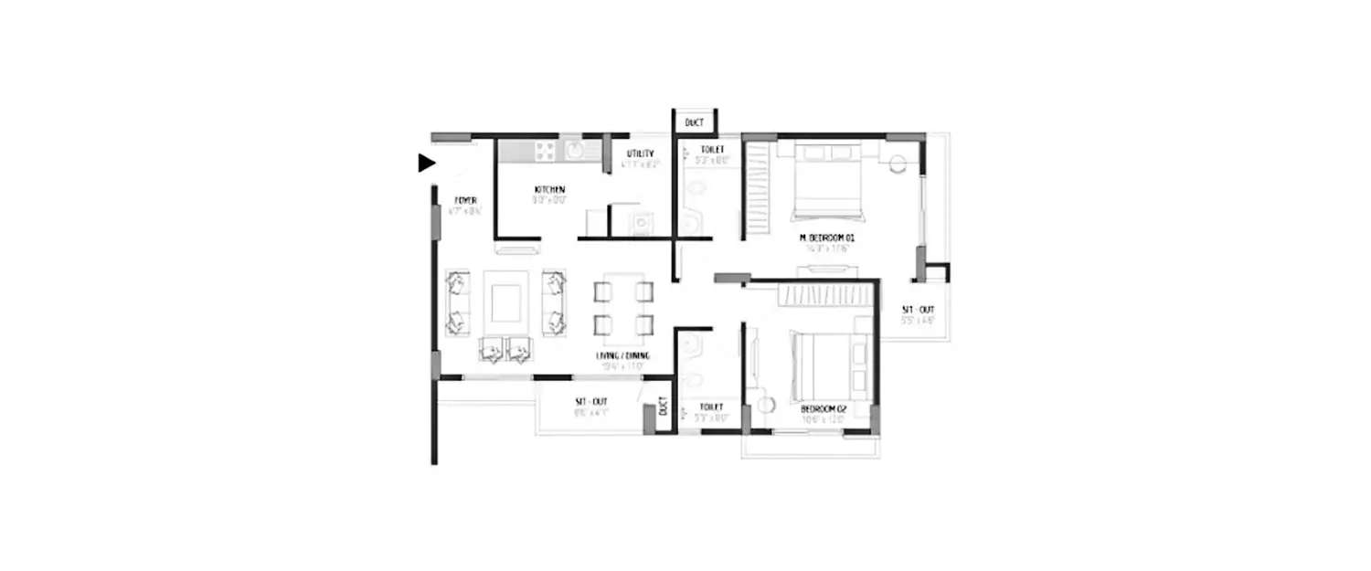 Floor plan for 2 BHK