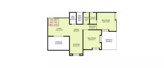 Satyam Aura Ulwe - Floor plan 2 BHK 487 Sq.ft