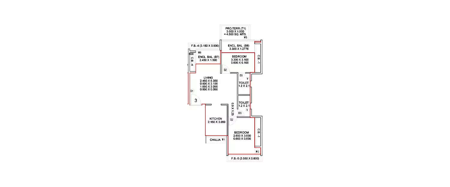 Floor plan for 2 BHK