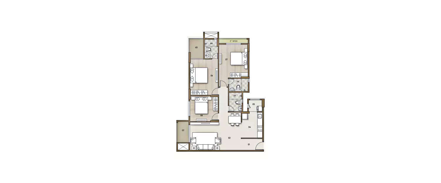 Floor plan for 3 BHK