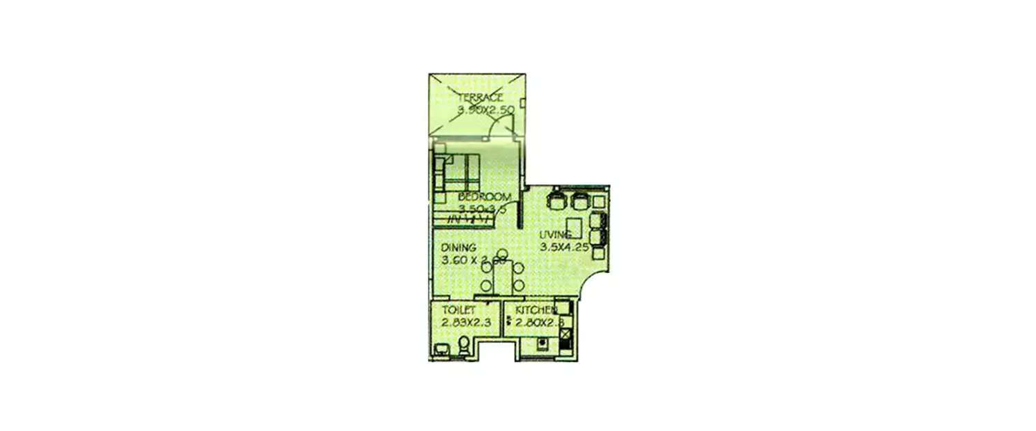 Floor plan for 1 BHK