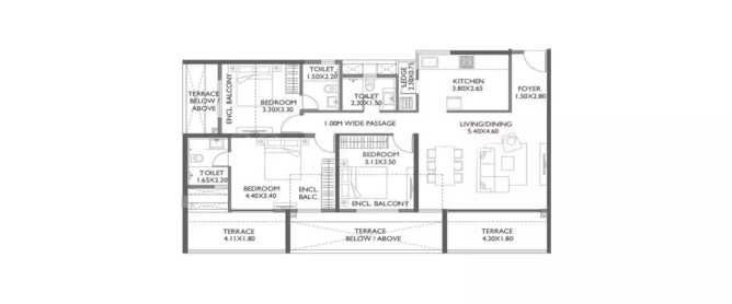 Paranjape Azure Aster Tathawade - Floor plan 3 BHK 1577 Sq.ft