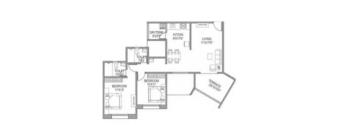 Paranjape Gloria Grand Bavdhan - Floor plan 2 BHK 1200 Sq.ft