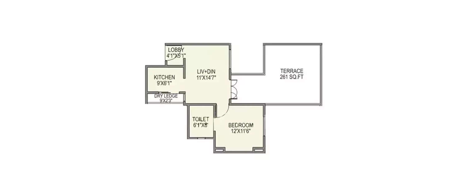 Floor plan for 1 BHK