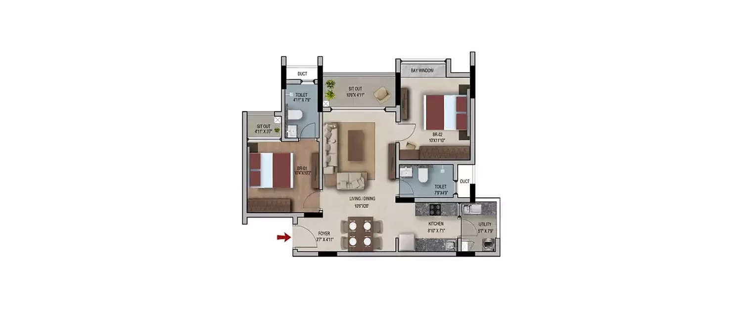 Floor plan for 2 BHK