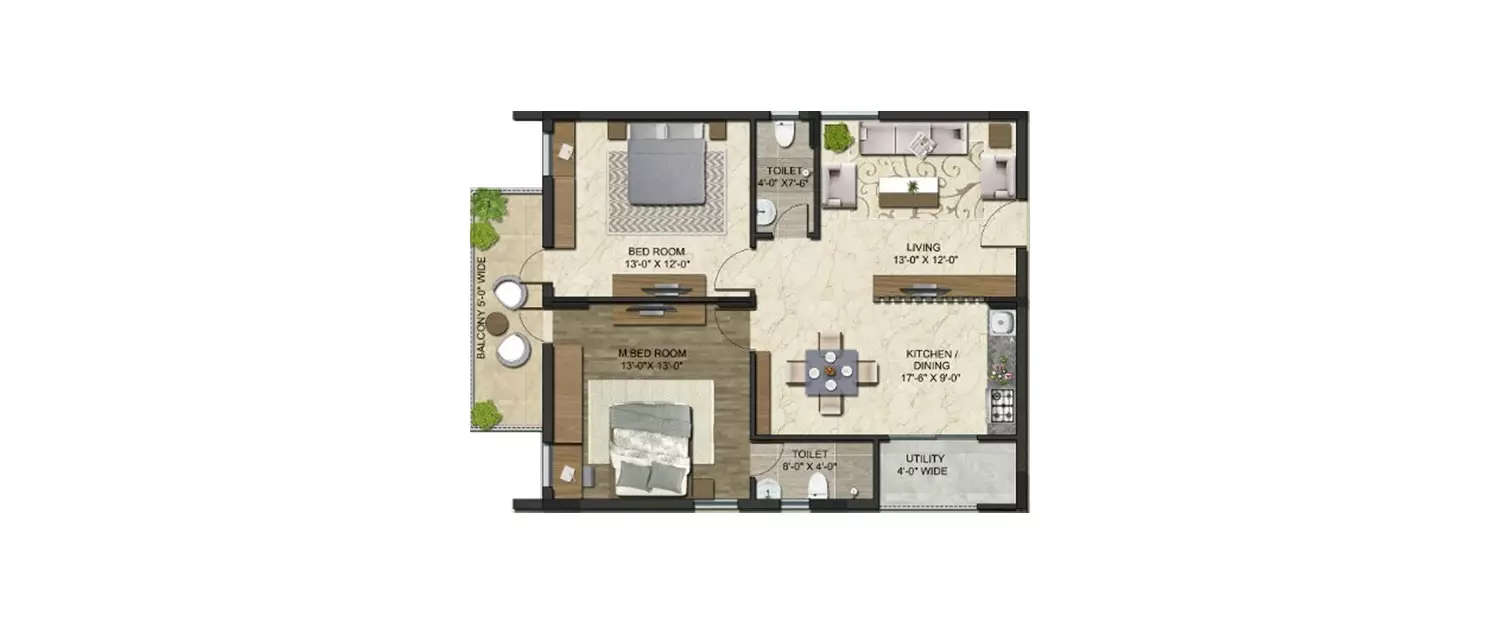 Floor plan for 2 BHK