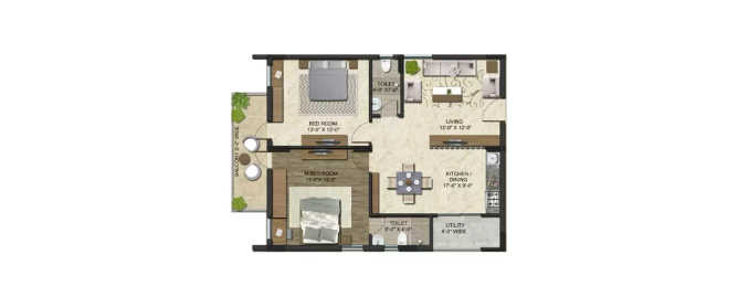 Paranjape Trident Towers Hinjewadi - Floor plan 2 BHK 800 Sq.ft