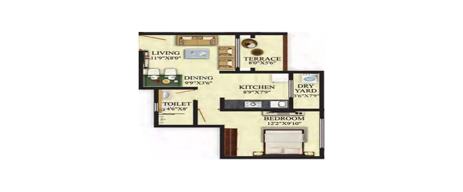 Floor plan for 1 BHK