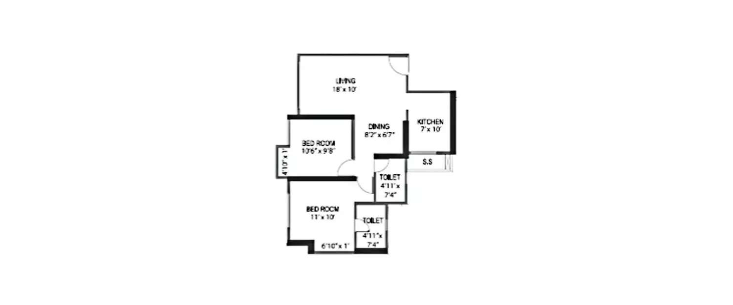 Floor plan for 2 BHK