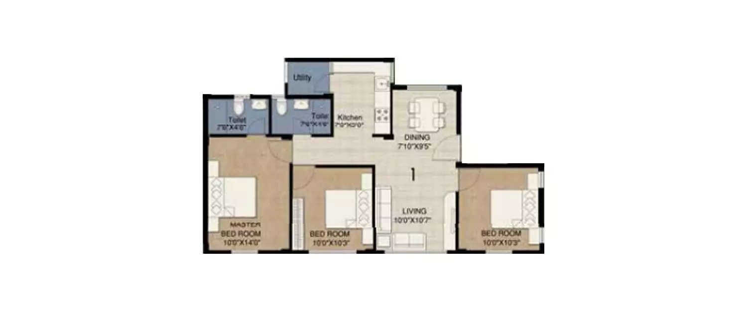 Floor plan for 3 BHK