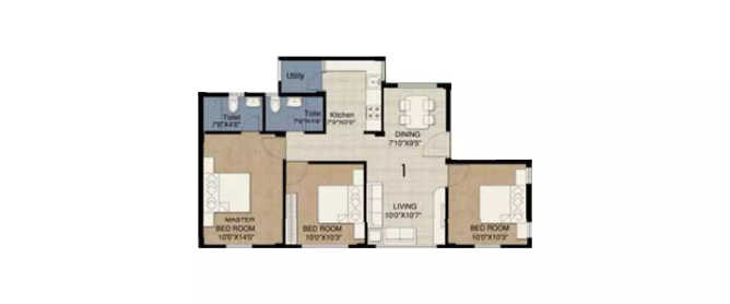 Provident Freedom Pudupakkam - Floor plan 3 BHK 983 Sq.ft