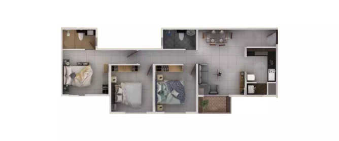 Provident Equinox Sundeck Electronic City - Floor plan 3 BHK 773 Sq.ft
