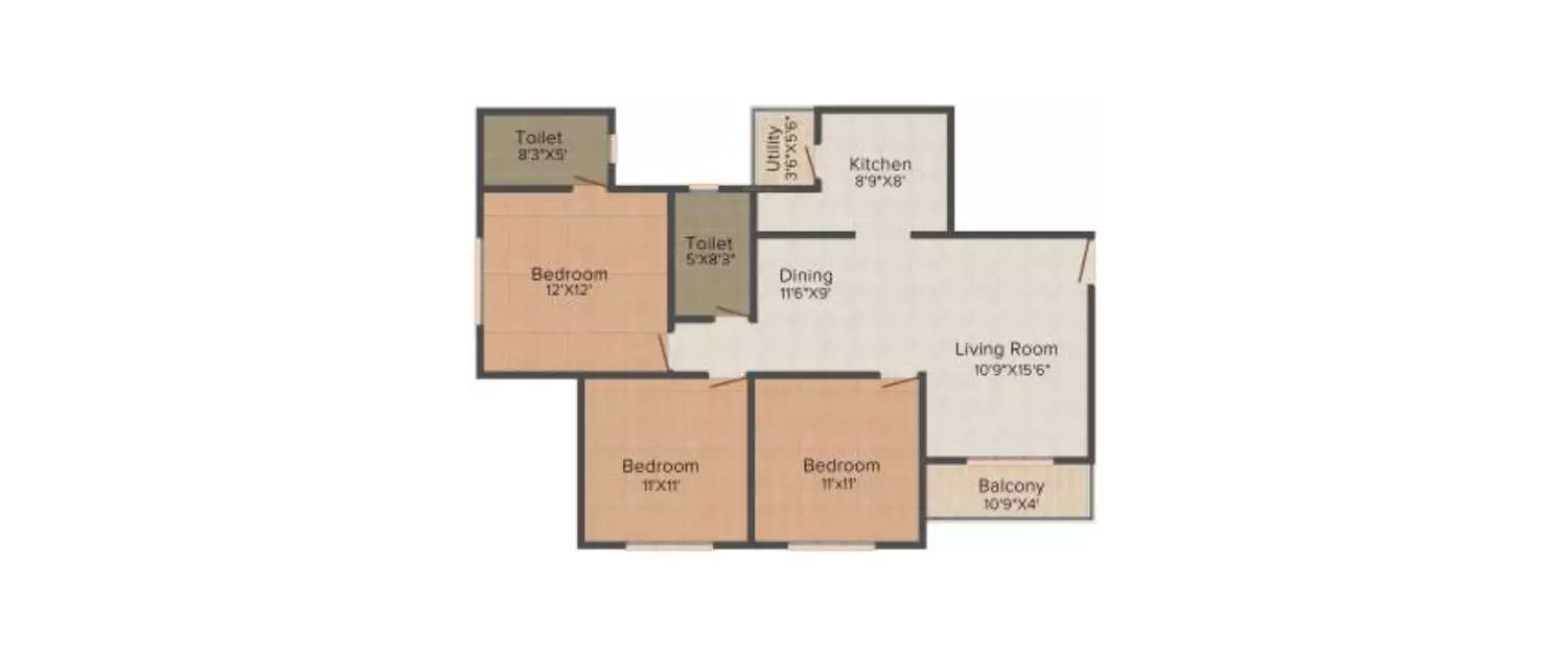 Floor plan for 3 BHK