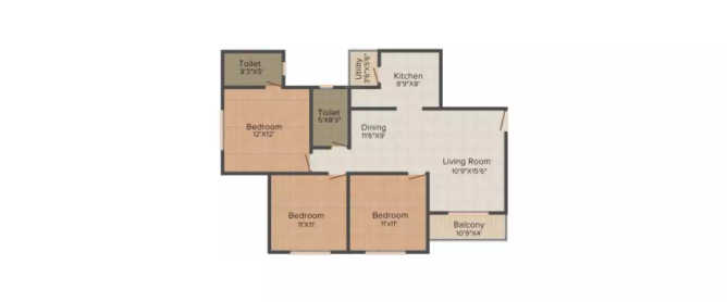 Provident Harmony Thanisandra - Floor plan 3 BHK 1241 Sq.ft