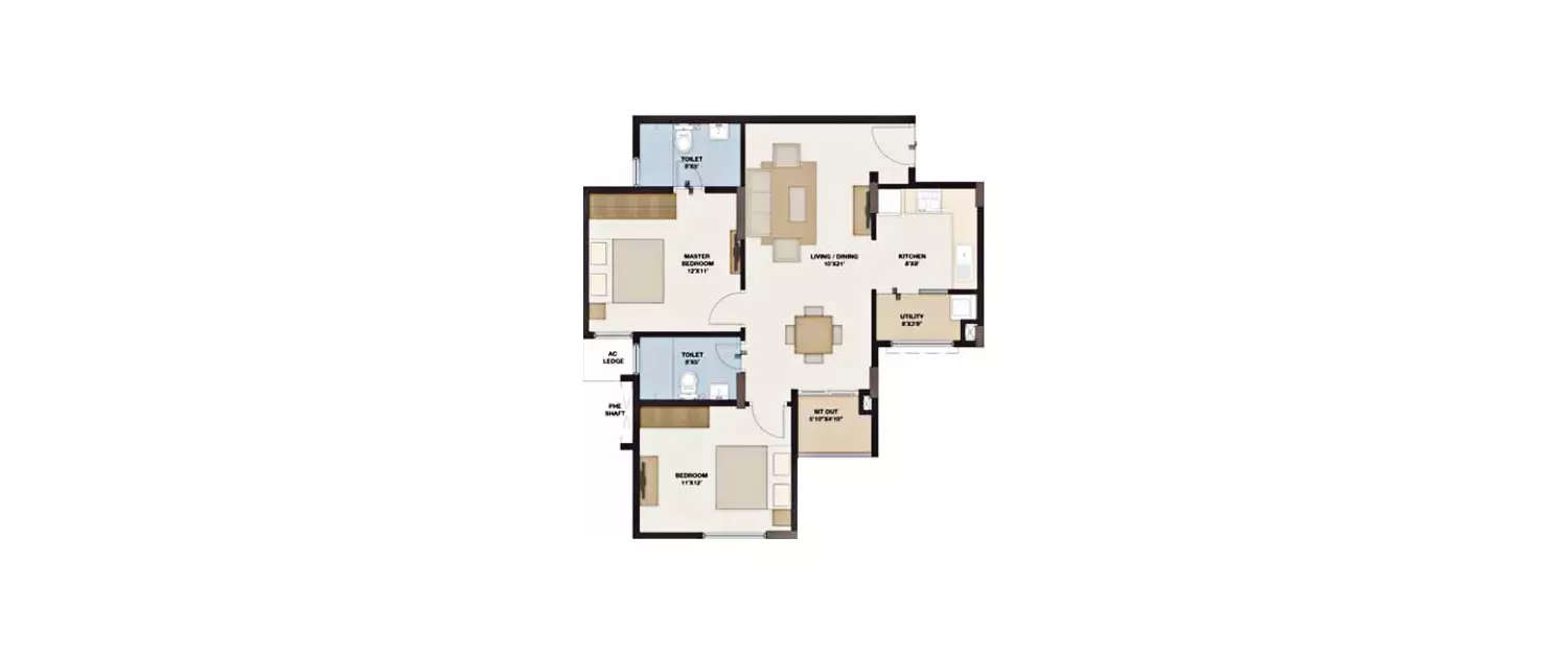 Floor plan for 2 BHK
