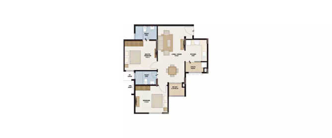 Provident Vriksha Herohalli - Floor plan 2 BHK 1005 Sq.ft