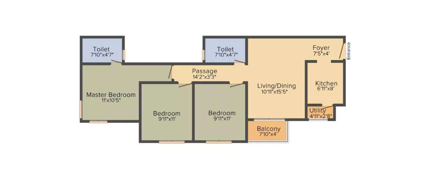 Floor plan for 3 BHK