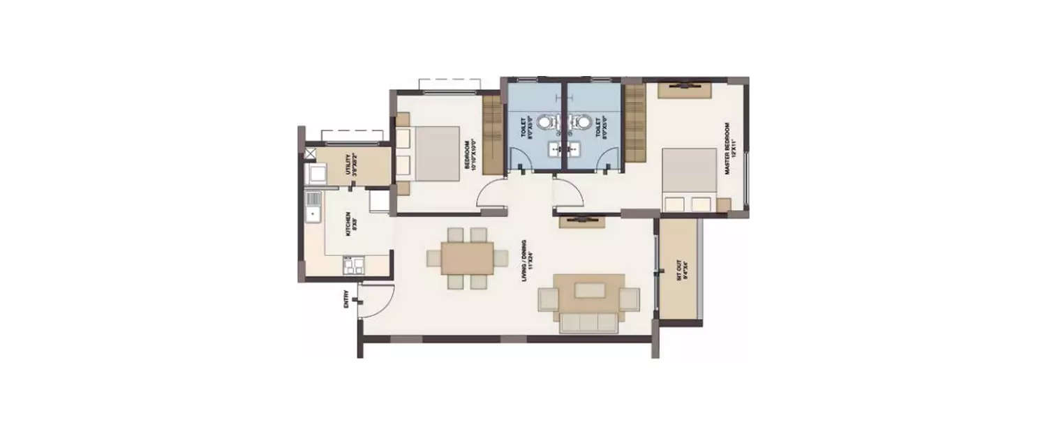 Floor plan for 2 BHK