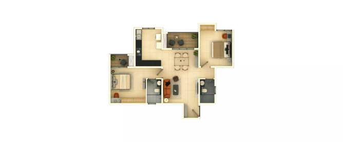 Provident Parkwoods Thanisandra - Floor plan 2 BHK 675 Sq.ft