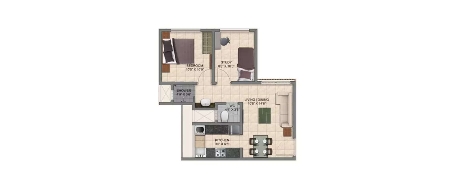 Floor plan for 1.5 BHK