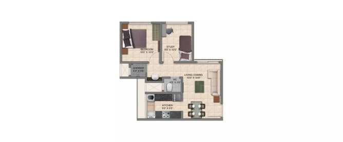 Provident Park One Mallasandra - Floor plan 1.5 BHK 684 Sq.ft