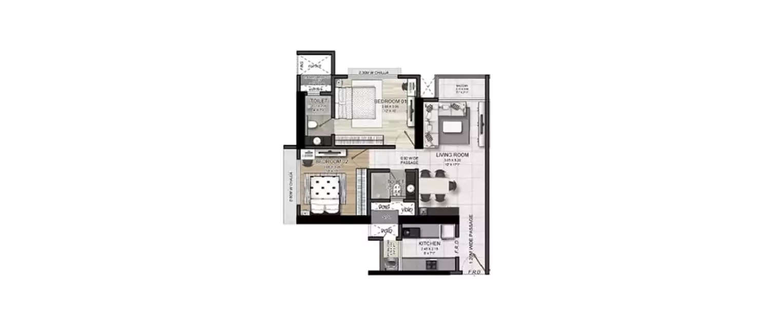Floor plan for 2 BHK