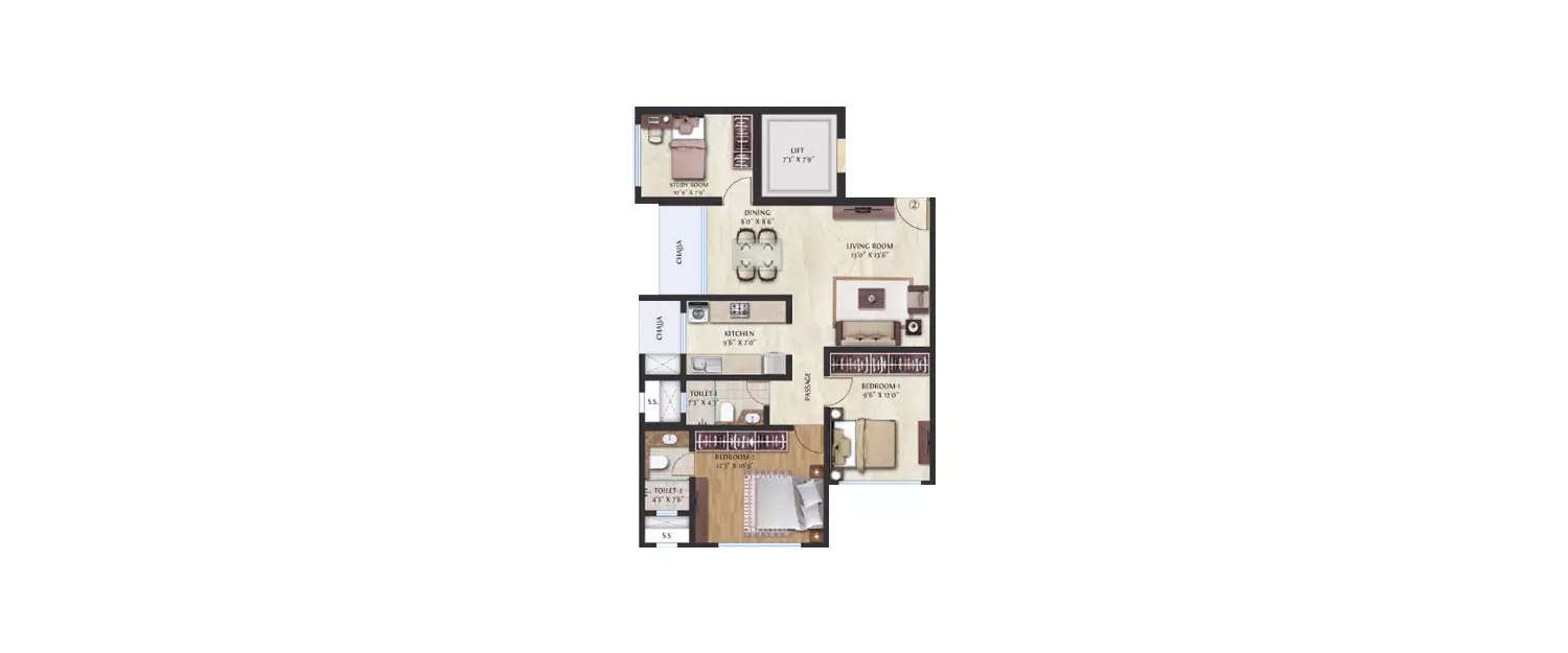 Floor plan for 2 BHK