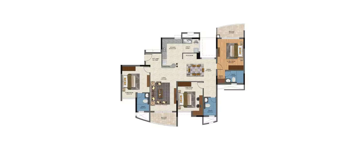 Floor plan for 3 BHK