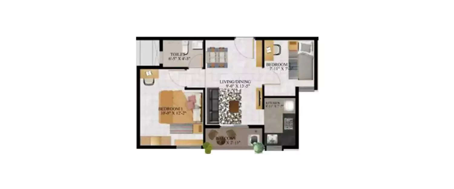 Floor plan for 2 BHK