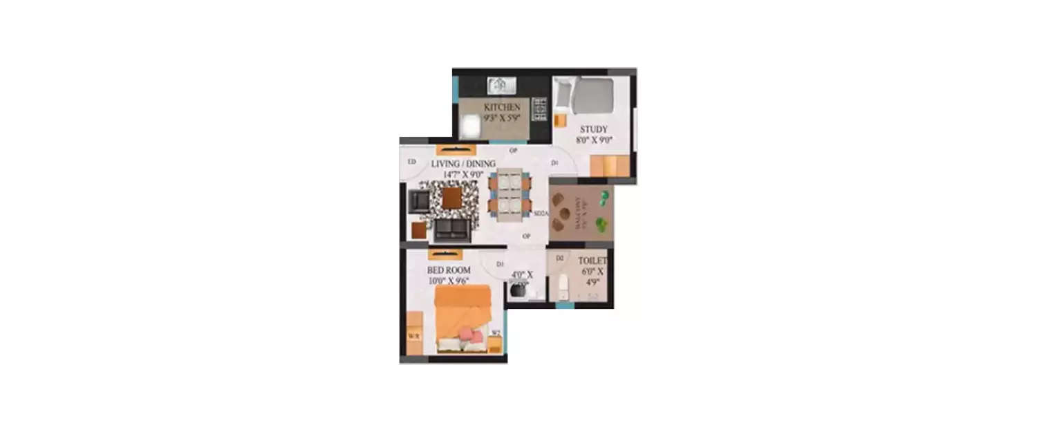 Floor plan for 2 BHK