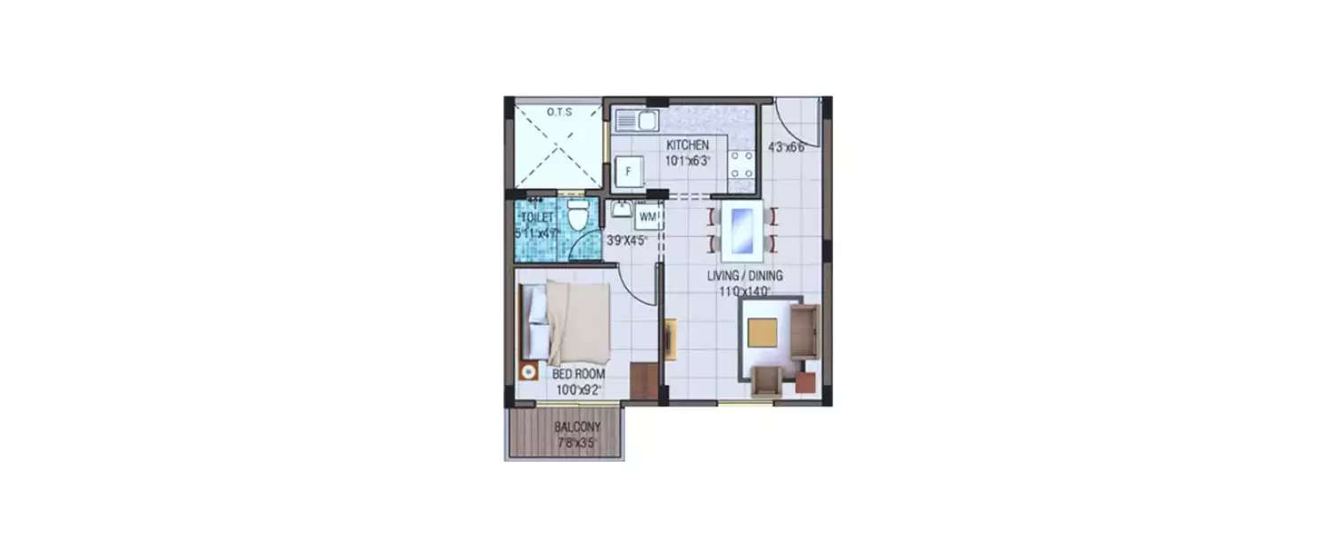 Floor plan for 1 BHK