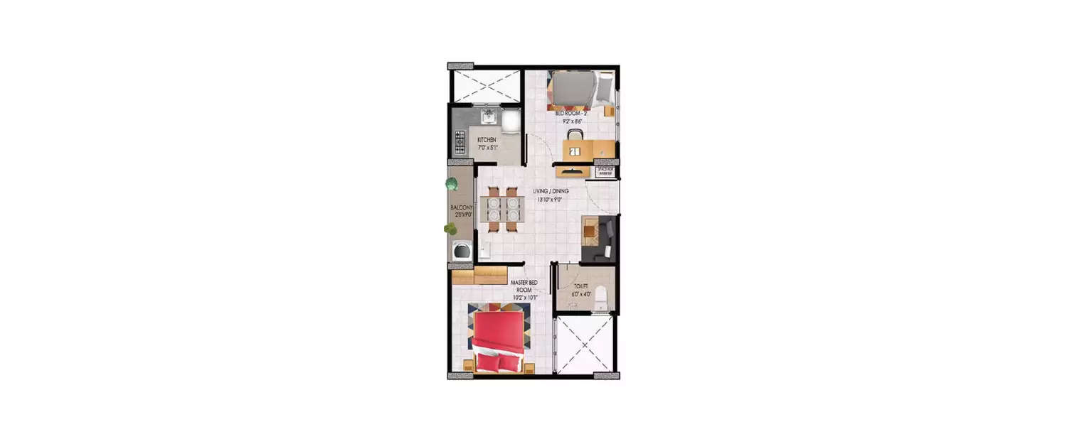Floor plan for 2 BHK