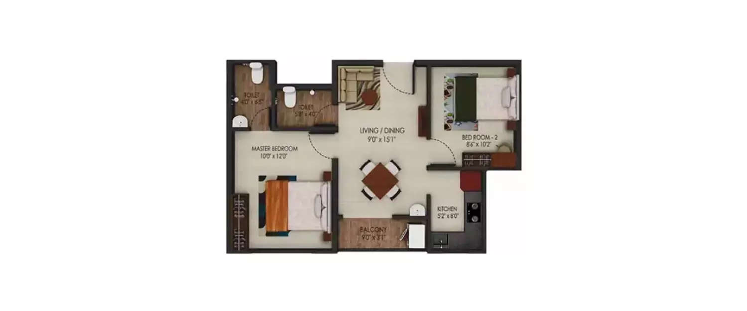 Floor plan for 2 BHK