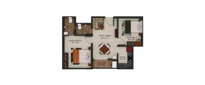Urbanrise Codename Independence Day Padur - Floor plan 2 BHK 727 Sq.ft