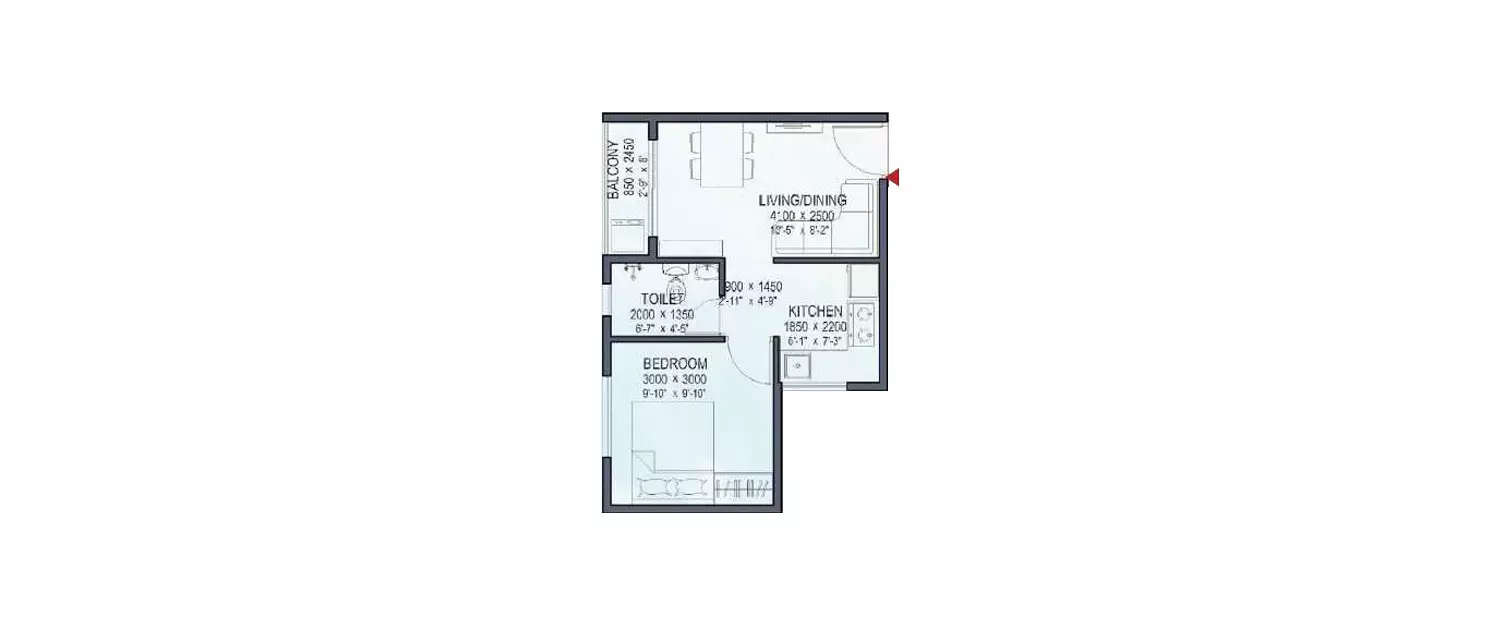 Floor plan for 1 BHK