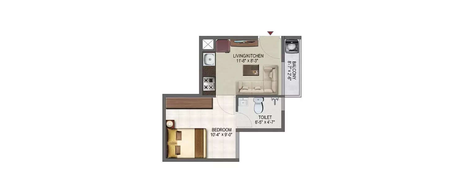 Floor plan for 1 BHK