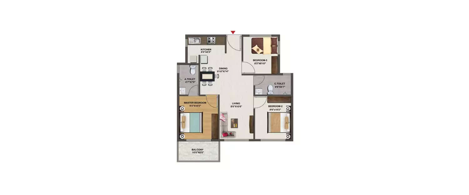 Floor plan for 3 BHK