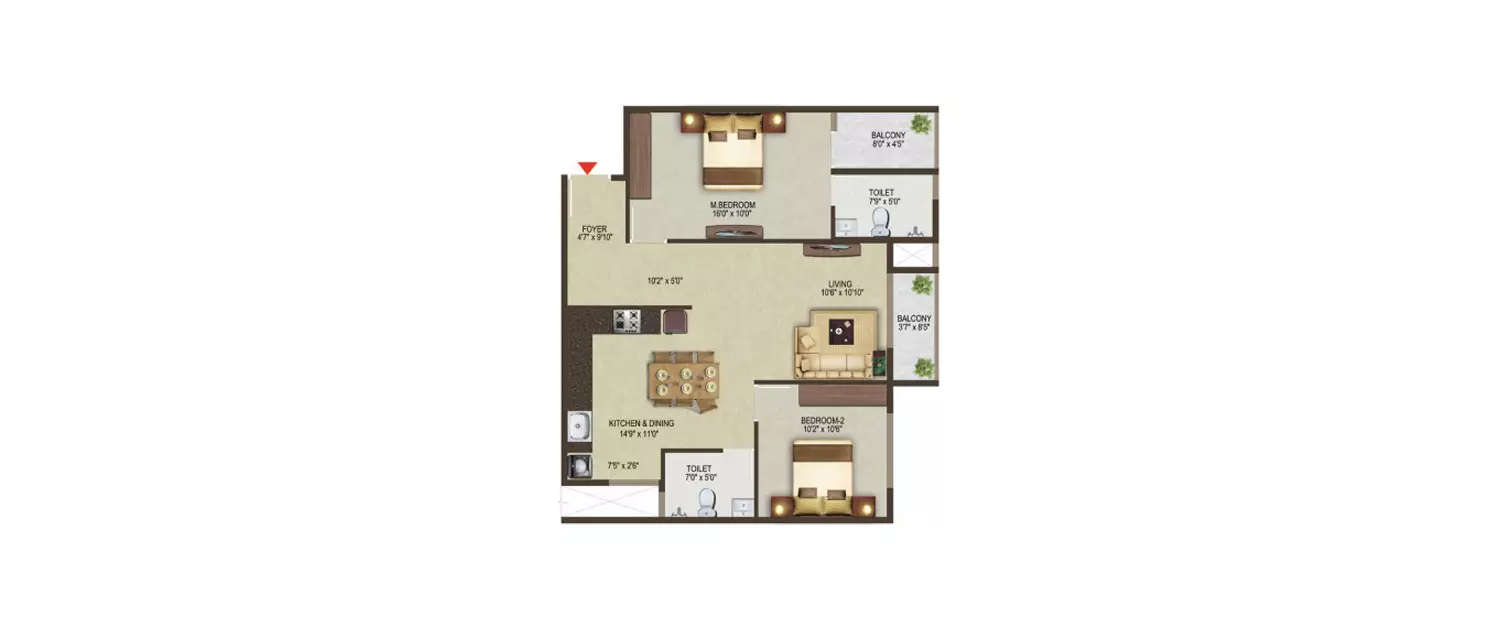 Floor plan for 2 BHK