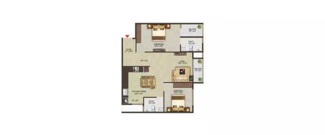 Sowparnika Pragati Volagerekallahalli - Floor plan 2 BHK 1263 Sq.ft