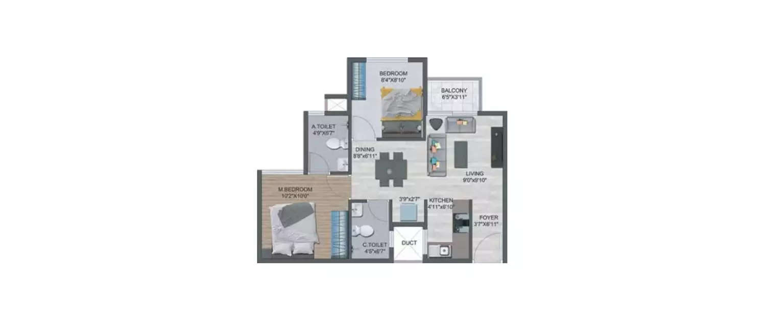 Floor plan for 2 BHK
