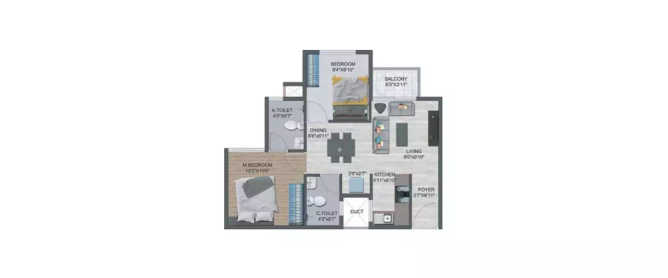 Sowparnika Flamenco Sarjapura - Floor plan 2 BHK 747 Sq.ft