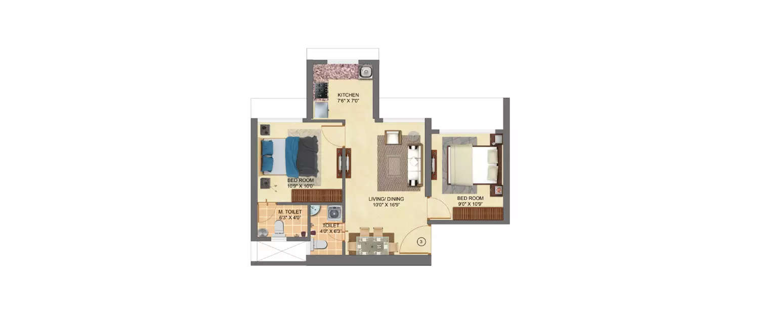 Floor plan for 2 BHK